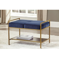 Coaster Furniture 223117 Upholstered Stool Navy Blue and Gold